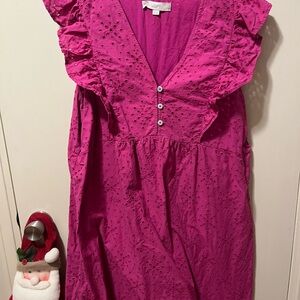 LOFT Magenta Ruffled Casual Dress